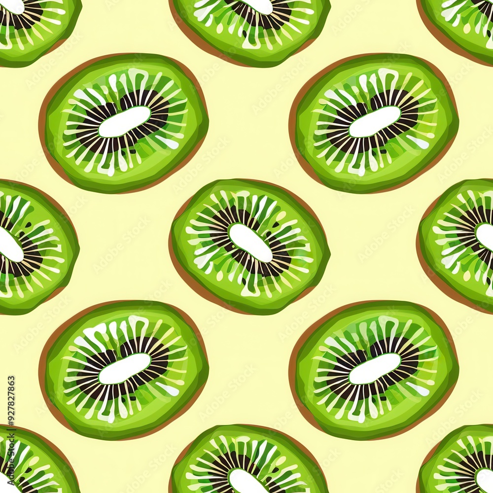 Fototapeta premium Seamless kiwi fruit cut slice pattern background