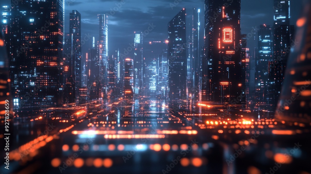 Fototapeta premium Futuristic Cityscape at Night