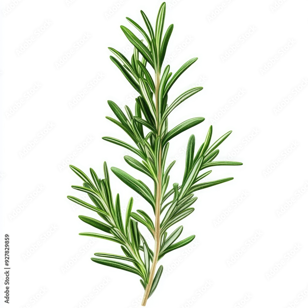 Fototapeta premium A Single Sprig of Rosemary Isolated on White Background