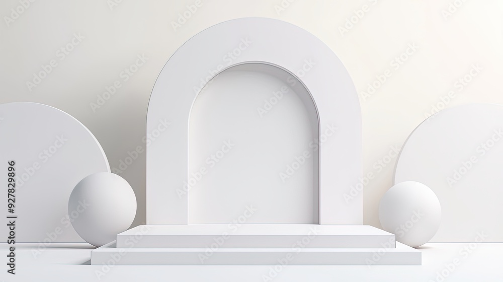 Minimalist white space, floating shapes and shadows, 3D illustration Minimalist white space, floating shapes and shadows, 3D illustration