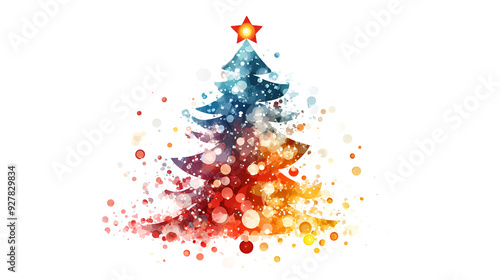  Cute Christmas tree on white background Merry Christmas and Happy new Year. Santa Claus and Christmas tree on white background.  Christmas festival with copy space, Generative Ai photo