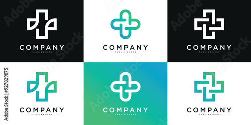 Set of cross sign medical logo health symbol. Premium Vector