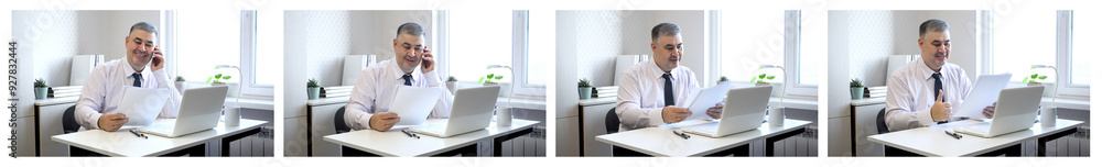 Man working in the office. Businessman at work. Set of images on the theme of office work. Man working in the office. Businessman at work. Set of images on the theme of office work.