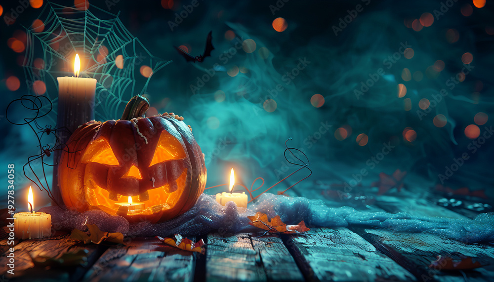 Naklejka premium Spooky Halloween themed illustration with Carved Pumpkins