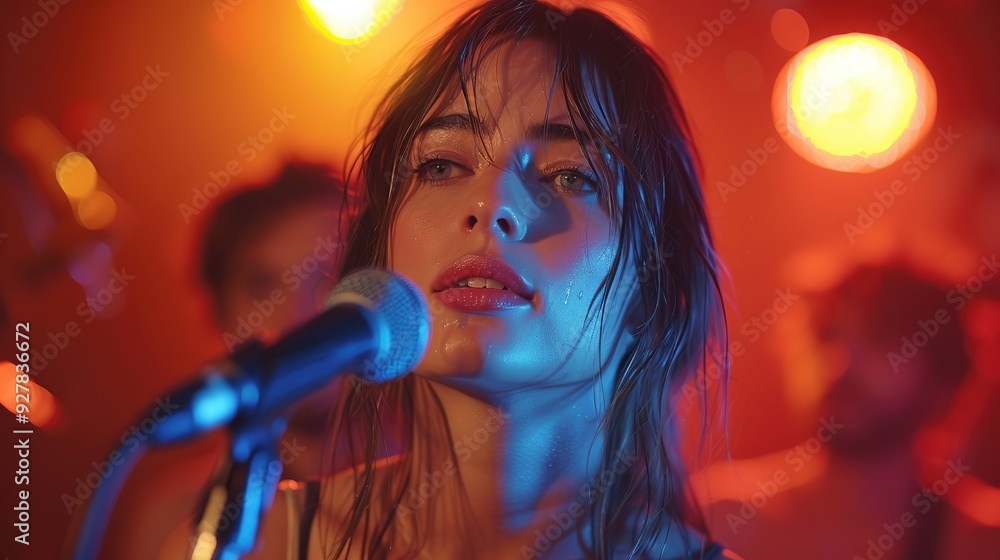 beautiful girl sings into the microphone beautiful girl sings into the microphone