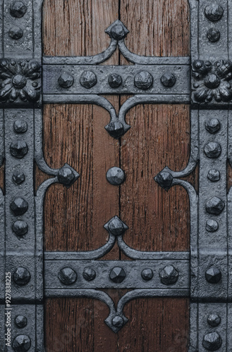 decorative wrought iron motif on medieval doors 