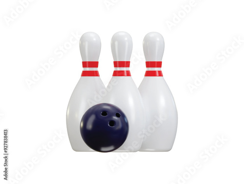 Bowling ball and pins icon 3d rendering vector illustration