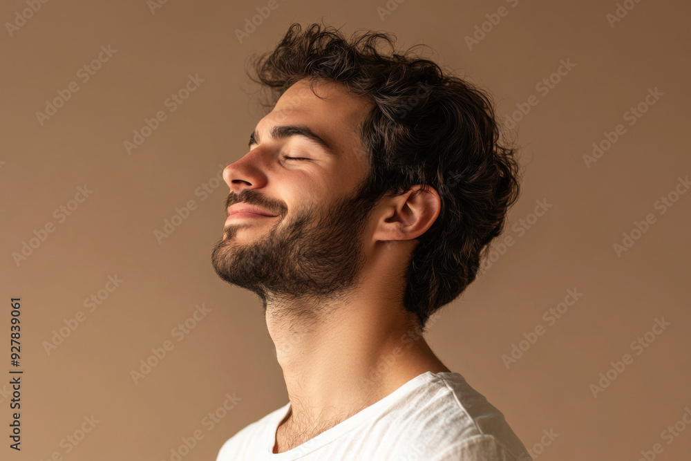 A close up of a man's face with his eyes closed A close up of a man's face with his eyes closed