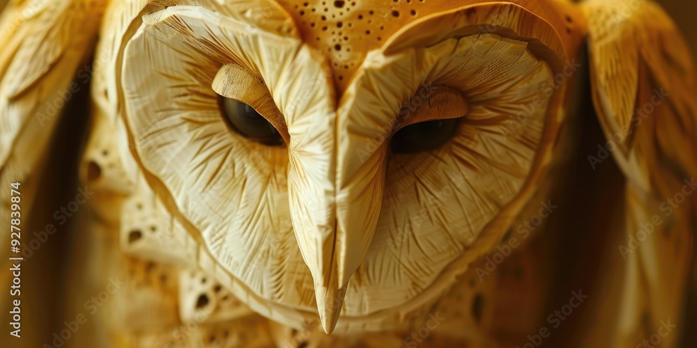 Obraz premium Handcrafted Owl Sculpture in White and Yellow Wood