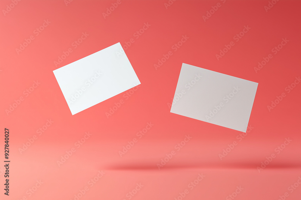 Realistic white empty blank business card mockups template against light pink color background. Realistic white empty blank business card mockups template against light pink color background.