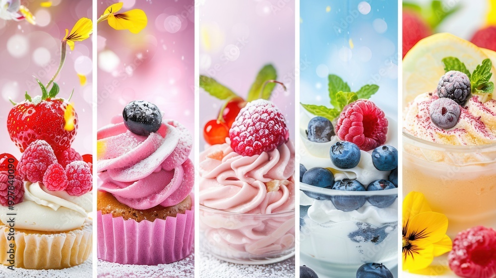 Photo collage collection of summer fruit dessert Photo collage collection of summer fruit dessert