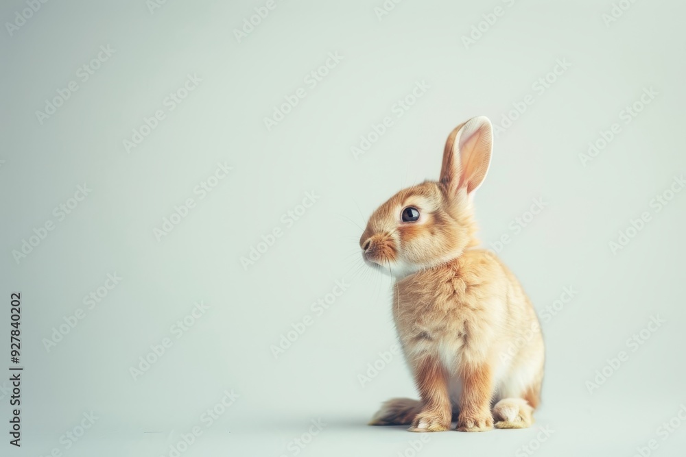 Adorable brown bunny standing on two legs white background Cute fluffy mammal with bright eyes in nature Adorable brown bunny standing on two legs white background Cute fluffy mammal with bright eyes in nature