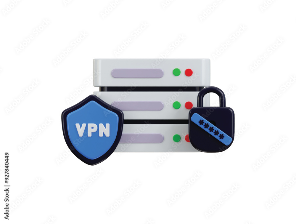Fototapeta premium VPN protected data center icon 3d rendering vector illustration