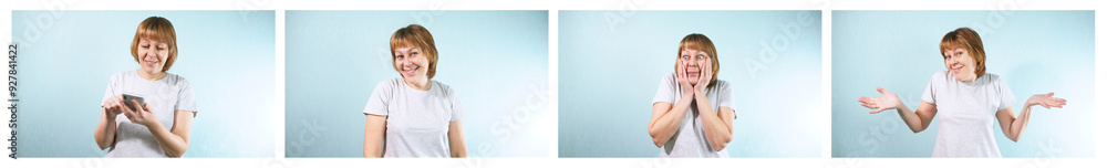 Set of 4 Images - Woman Expressing Various Emotions: Confusion, Joy, and Surprise Set of 4 Images - Woman Expressing Various Emotions: Confusion, Joy, and Surprise