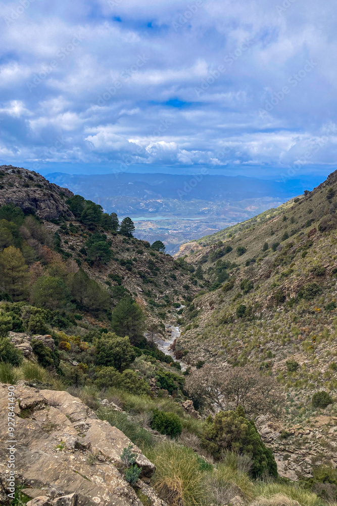 Panoramic view from hiking trail to Maroma peak in thunderstorm day, Sierra Tejeda, Spain Panoramic view from hiking trail to Maroma peak in thunderstorm day, Sierra Tejeda, Spain