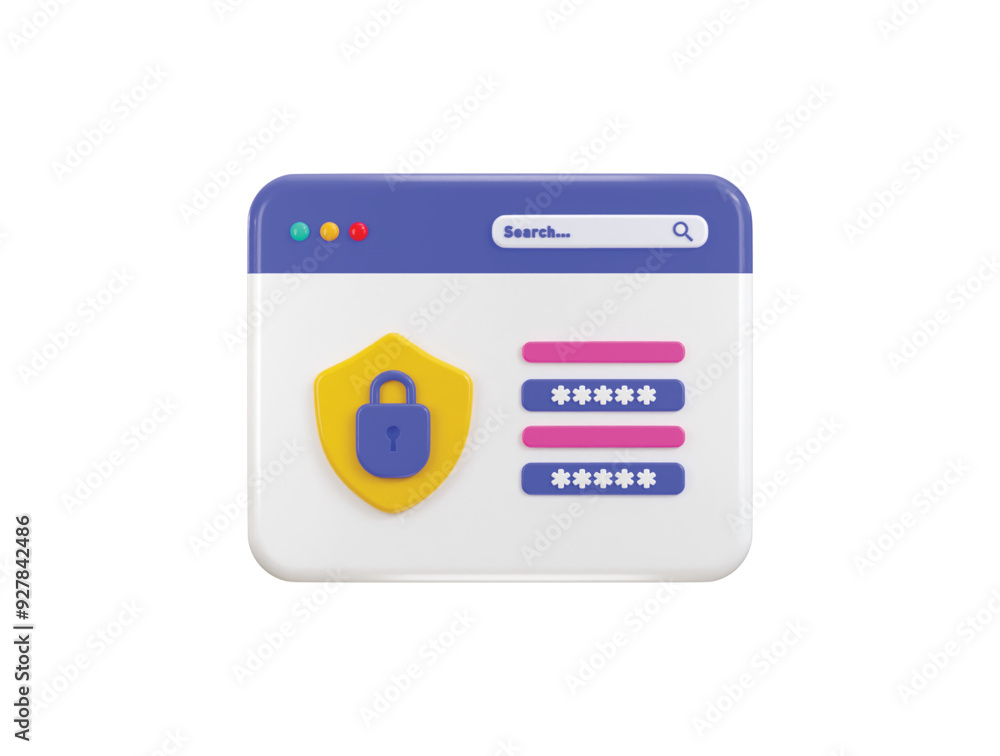 Secure login page with password form on computer and padlock icon 3d render Secure login page with password form on computer and padlock icon 3d render