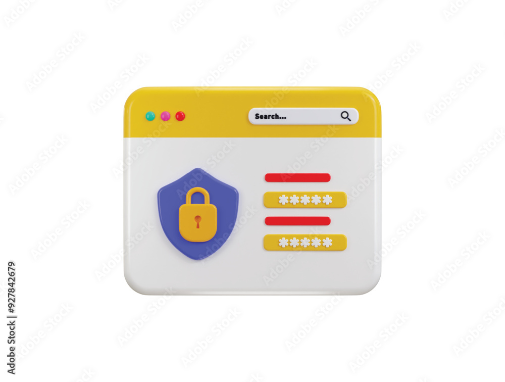 Secure login page with password form on computer and padlock icon 3d render Secure login page with password form on computer and padlock icon 3d render