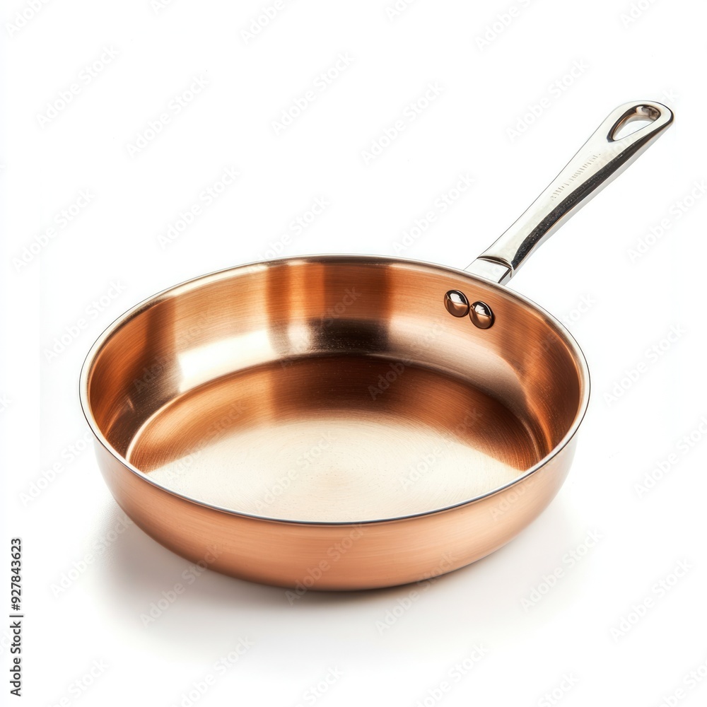 Copper Frying Pan with Stainless Steel Handle on White Background Copper Frying Pan with Stainless Steel Handle on White Background