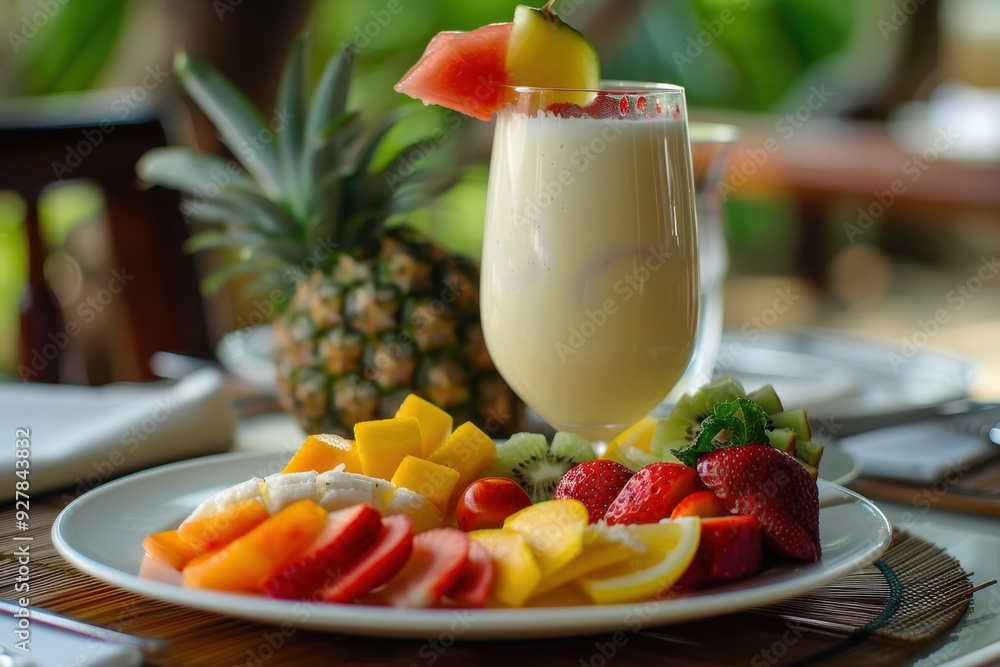 Pina colada and fruit platter Pina colada and fruit platter