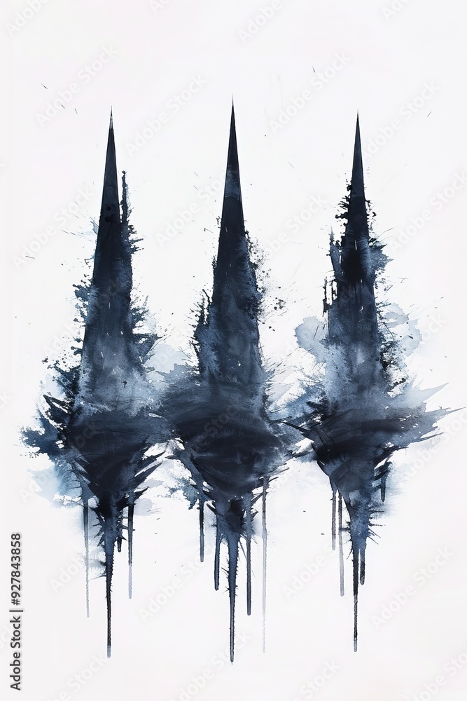 Obraz premium Three Symmetrical Nails in Simple Watercolor Painting Style.