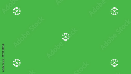 Green screen background, VFX motion tracking markers. Art design green screen backdrop template. Abstract concept video footage replacement tracking markers element.	