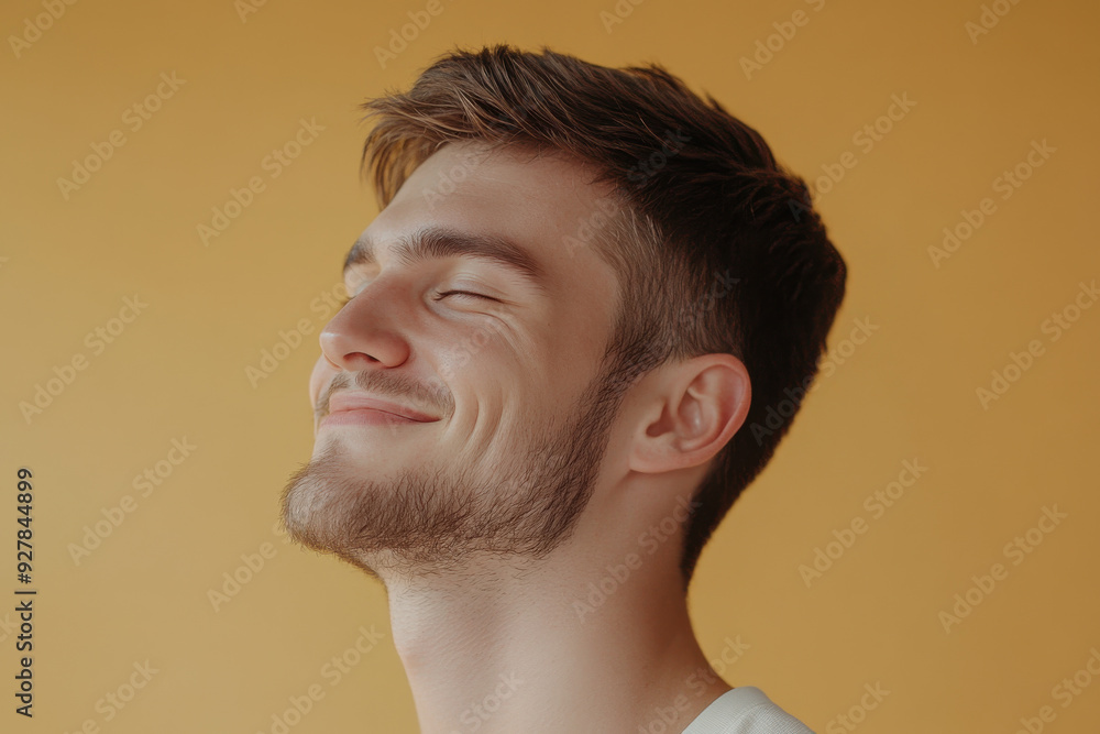 A close up of a man's face with his eyes closed A close up of a man's face with his eyes closed