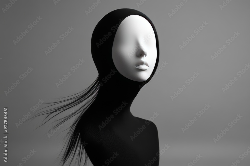Artistic black and white mannequin head portraying a minimalist and abstract approach to modern art and design Artistic black and white mannequin head portraying a minimalist and abstract approach to modern art and design