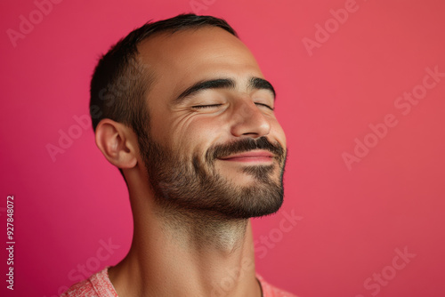 A close up of a man's face with his eyes closed