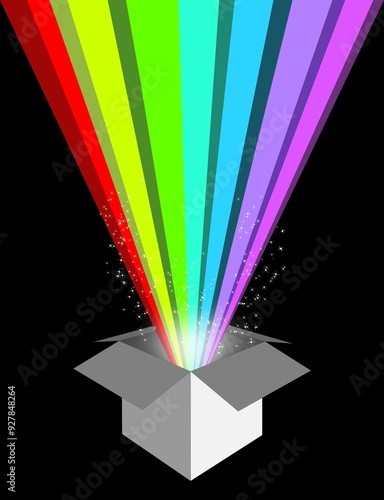 Fototapeta Open Box with Rainbow Light Beam Vector Illustration