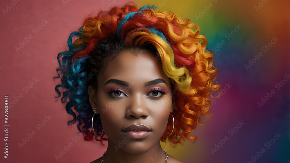 Fototapeta premium Portrait of a woman with colorful hair dye. Vibrant Hairstyles A Colorful Celebration of Diverse Hair Textures and Styles