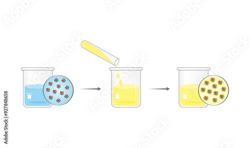 Chemical synthesis of nanoparticles. Coating process. Vector illustration.