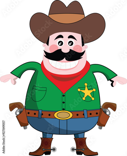 funny mascot fat smiling cowboy vector isolated 