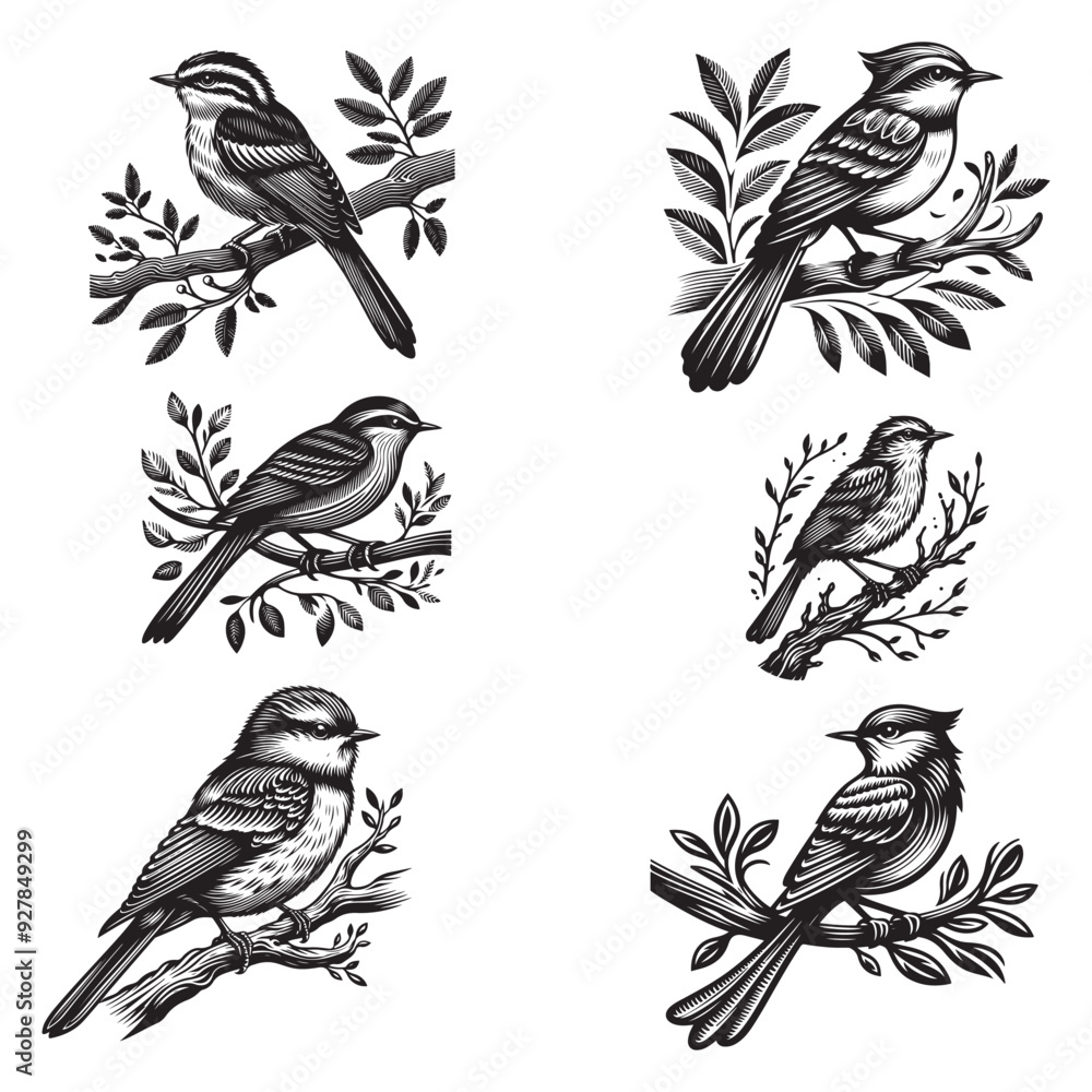Bird Silhouette Vector Art Illustration Set Bird Silhouette Vector Art Illustration Set