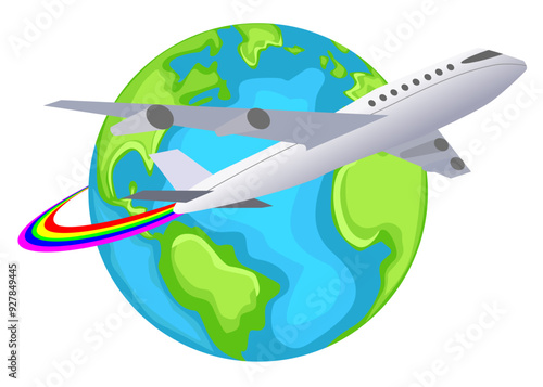 Quadro su tela Global Travel and Airplane Around the World Vector Illustration for Tourism, Bus