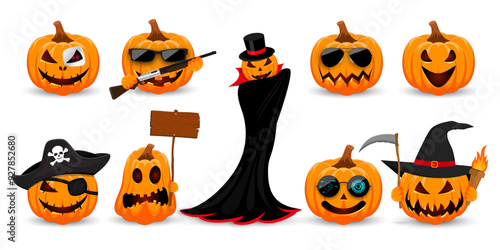 Happy Halloween. Superheroes pumpkins happy halloween. Fictional characters halloween pumpkins for your design. Vector illustration.