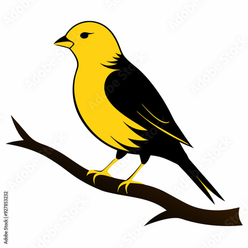 Domestic canary Bird silhouette vector style with a tree branch on a white background.