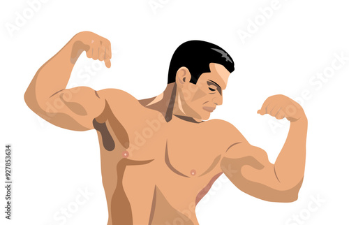 male bodybuilder posing flexing strenght fitness concept isolated