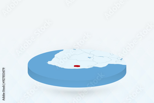 3D Isometric Map Highlighting Lesotho in Red. photo