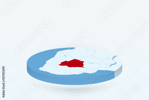 3D Isometric Map Highlighting Botswana in Red. photo