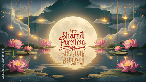 Sharad Purnima festival celebrated on the full moon day.Banner and background. photo