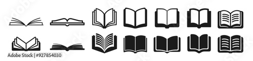 Open book icons set isolated on transparent background. Literature book icons collection. Textbook icons