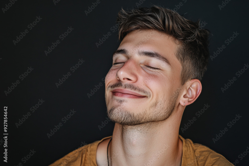 Obraz premium A close up of a man's face with his eyes closed