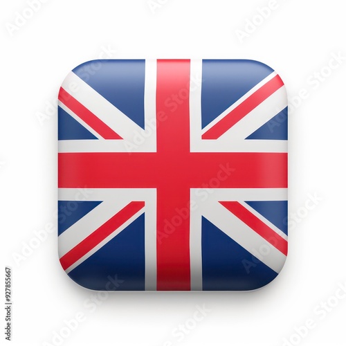 A small, glossy English flag icon sits on a pure white background, featuring red and white colors in a cross design, symbolizing national pride and heritage. photo