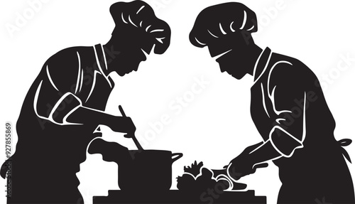 Chefs Cooking Food Silhouette Vector Illustration