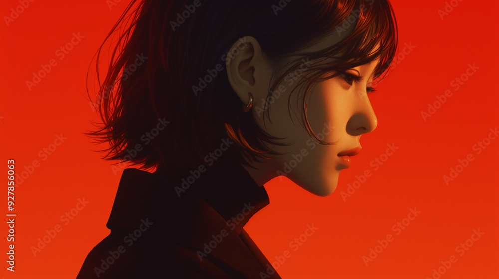 dramatic portrait of a woman in profile against a vivid red background, capturing a sense of mystery and intensity, perfect for striking and emotional compositions dramatic portrait of a woman in profile against a vivid red background, capturing a sense of mystery and intensity, perfect for striking and emotional compositions