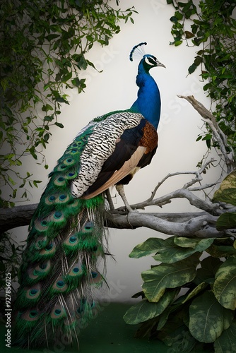 Wallpaper Mural Congo Peafowl Bird Perched on a Branch in Nature, Realistic Photo, Wallpaper, Cover and Screen for Smartphone, Cell Phone, Computer, Laptop Torontodigital.ca