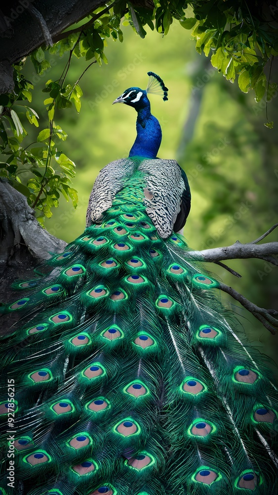 Obraz premium Congo Peafowl Bird Perched on a Branch in Nature, Realistic Photo, Wallpaper, Cover and Screen for Smartphone, Cell Phone, Computer, Laptop