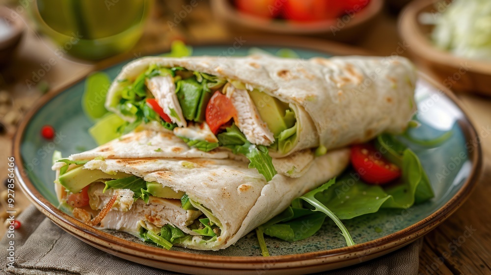 Fresh avocado fruit salad roll closeup view Fresh avocado fruit salad roll closeup view
