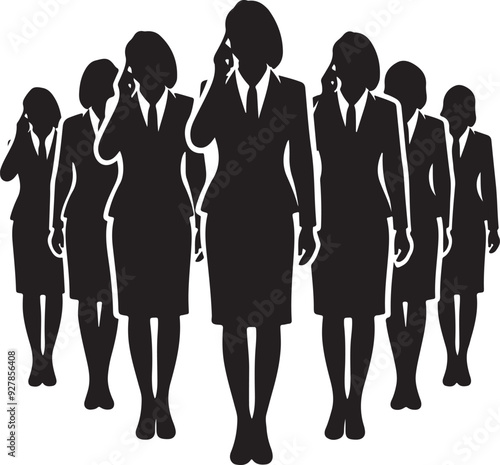 Group of Businesswomen on Phone Silhouette Vector