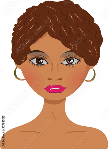 Elegant beauty african portrait of young woman with natural makeup, glowing healthy skin, soft smile and fashion model look, skincare and spa concept illustration, african, africa